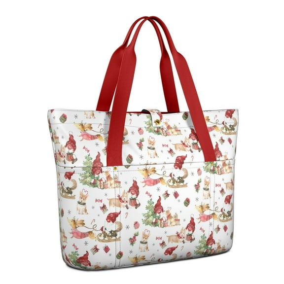 Tote Bag for Women - Multicolor Christmas Pattern Shoulder Bag - Large Utility Work Duffle Bag with Zipper Handbag for Travel, Work, Sprots