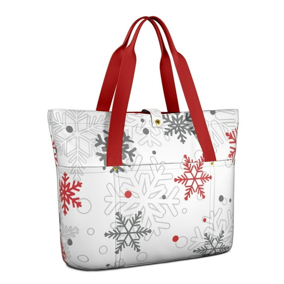 Tote Bag for Women - Multicolor Christmas Snowflake Pattern Shoulder Bag - Large Utility Work Duffle Bag with Zipper Handbag for Travel, Work, Sprots