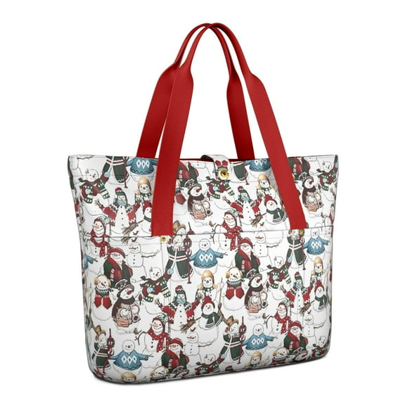 Tote Bag for Women - Multicolor Christmas Snowman Pattern Shoulder Bag - Large Utility Work Duffle Bag with Zipper Handbag for Travel, Work, Sprots