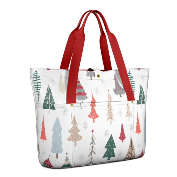 Tote Bag for Women - Multicolor Christmas Tree Pattern Shoulder Bag - Large Utility Work Duffle Bag with Zipper Handbag for Travel, Work, Sprots