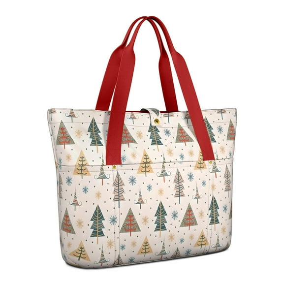 Tote Bag for Women - Multicolor Christmas Tree Pattern Shoulder Bag - Large Utility Work Duffle Bag with Zipper Handbag for Travel, Work, Sprots