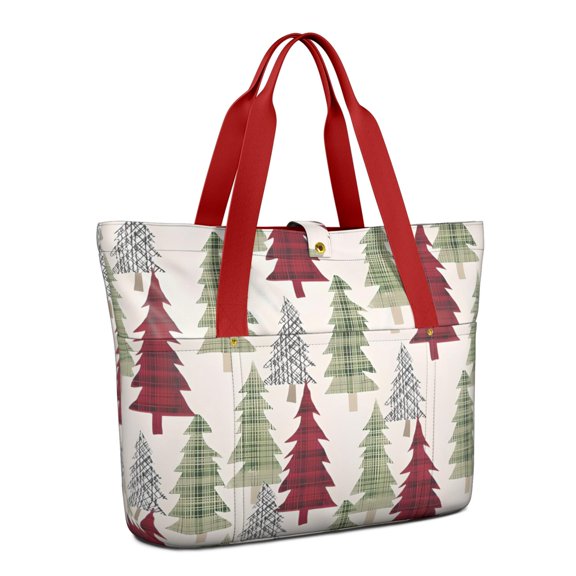 Tote Bag for Women - Multicolor Christmas Tree Pattern Shoulder Bag - Large Utility Work Duffle Bag with Zipper Handbag for Travel, Work, Sprots