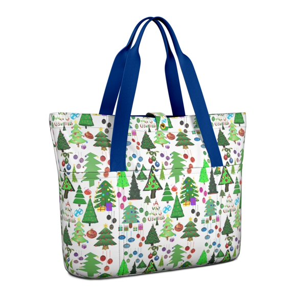 Tote Bag for Women - Multicolor Christmas Tree Pattern Shoulder Bag - Large Utility Work Duffle Bag with Zipper Handbag for Travel, Work, Sprots