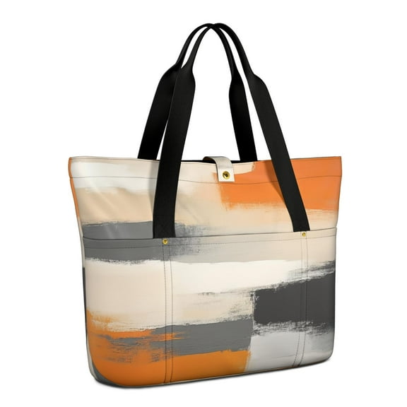 Tote Bag for Women - Orange and Grey Abstract Art Artwork Shoulder Bag - Large Utility Work Duffle Bag with Zipper Handbag for Travel, Work, Sprots
