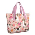 thumbnail image 1 of Tote Bag for Women - Pink Beagle and Flower Shoulder Bag - Large Utility Work Duffle Bag with Zipper Handbag for Travel, Work, Sprots, 1 of 5