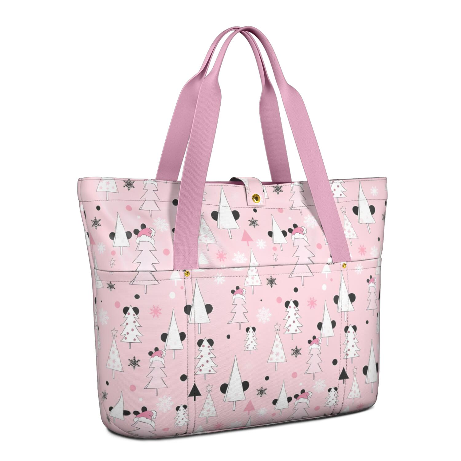 Tote Bag for Women - Pink Christmas Tree Pattern Shoulder Bag - Large Utility Work Duffle Bag with Zipper Handbag for Travel, Work, Sprots