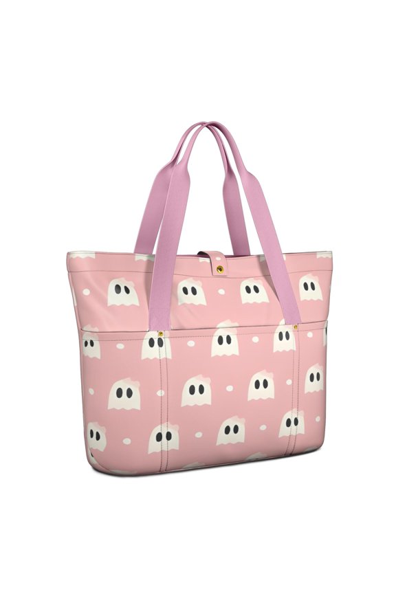Tote Bag for Women - Pink Halloween Ghosts Shoulder Bag - Large Utility Work Duffle Bag with Zipper Handbag for Travel, Work, Sprots