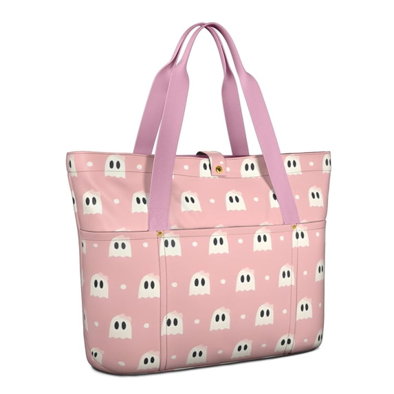 Tote Bag for Women - Pink Halloween Ghosts Shoulder Bag - Large Utility Work Duffle Bag with Zipper Handbag for Travel, Work, Sprots