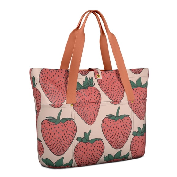 Tote Bag for Women - Pink Strawberry Plants Fruit Shoulder Bag - Large Utility Work Duffle Bag with Zipper Handbag for Travel, Work, Sprots