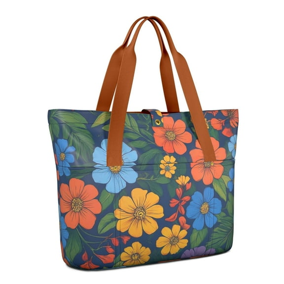 Tote Bag for Women - Pioneer Flower Shoulder Bag - Large Utility Work Duffle Bag with Zipper Handbag for Travel, Work, Sprots