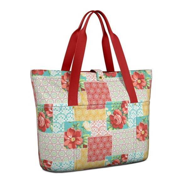 Tote Bag for Women - Pioneer Flower Shoulder Bag - Large Utility Work Duffle Bag with Zipper Handbag for Travel, Work, Sprots