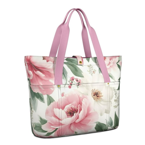 Tote Bag for Women - Pioneer Flower Shoulder Bag - Large Utility Work Duffle Bag with Zipper Handbag for Travel, Work, Sprots