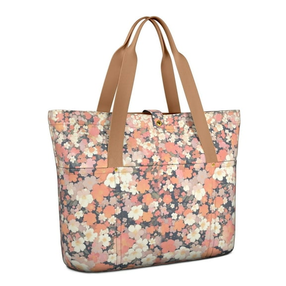 Tote Bag for Women - Pioneer Flower Shoulder Bag - Large Utility Work Duffle Bag with Zipper Handbag for Travel, Work, Sprots