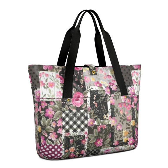 Tote Bag for Women - Pioneer Flower Shoulder Bag - Large Utility Work Duffle Bag with Zipper Handbag for Travel, Work, Sprots