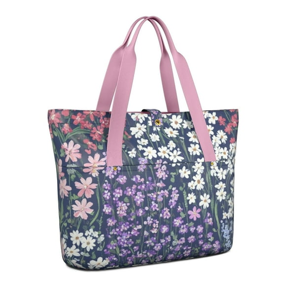 Tote Bag for Women - Pioneer Flower Shoulder Bag - Large Utility Work Duffle Bag with Zipper Handbag for Travel, Work, Sprots