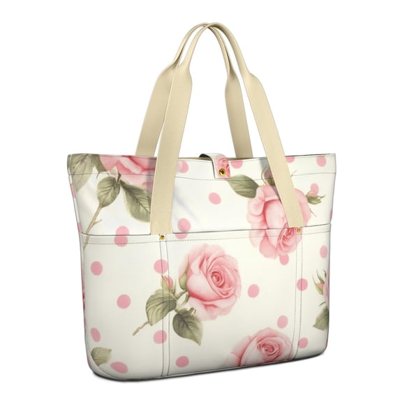 Tote Bag for Women - Pioneer Flower Shoulder Bag - Large Utility Work Duffle Bag with Zipper Handbag for Travel, Work, Sprots
