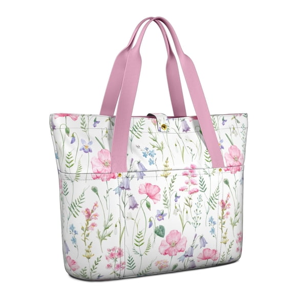 Tote Bag for Women - Pioneer Flower Shoulder Bag - Large Utility Work Duffle Bag with Zipper Handbag for Travel, Work, Sprots