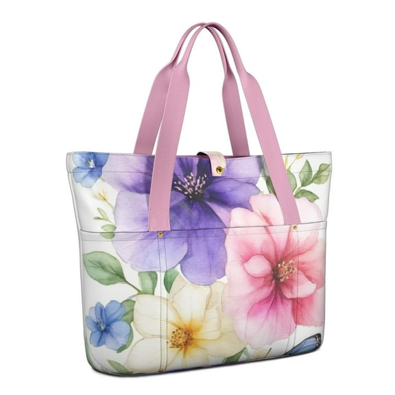 Tote Bag for Women - Pioneer Flower Shoulder Bag - Large Utility Work Duffle Bag with Zipper Handbag for Travel, Work, Sprots