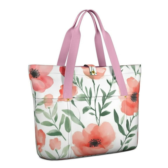 Tote Bag for Women - Pioneer Flower Shoulder Bag - Large Utility Work Duffle Bag with Zipper Handbag for Travel, Work, Sprots