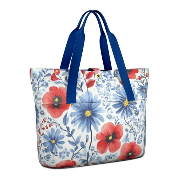 Tote Bag for Women - Pioneer Flower Shoulder Bag - Large Utility Work Duffle Bag with Zipper Handbag for Travel, Work, Sprots