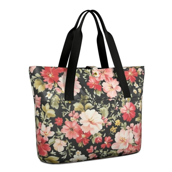 Tote Bag for Women - Pioneer Flower Shoulder Bag - Large Utility Work Duffle Bag with Zipper Handbag for Travel, Work, Sprots