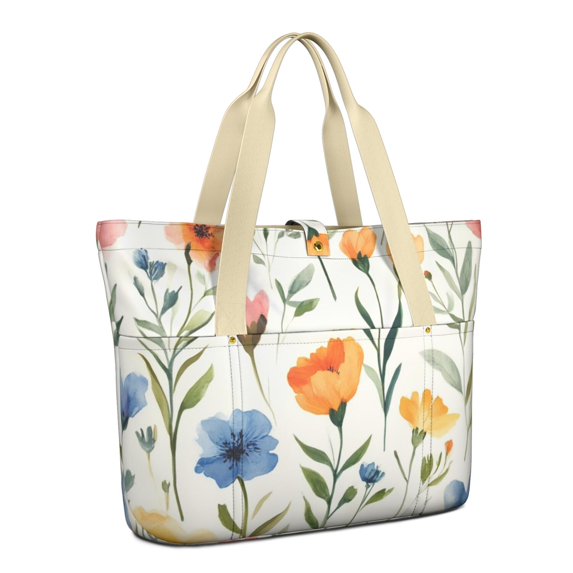 Tote Bag for Women - Pioneer Flower Shoulder Bag - Large Utility Work Duffle Bag with Zipper Handbag for Travel, Work, Sprots