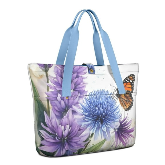 Tote Bag for Women - Pioneer Flower Shoulder Bag - Large Utility Work Duffle Bag with Zipper Handbag for Travel, Work, Sprots