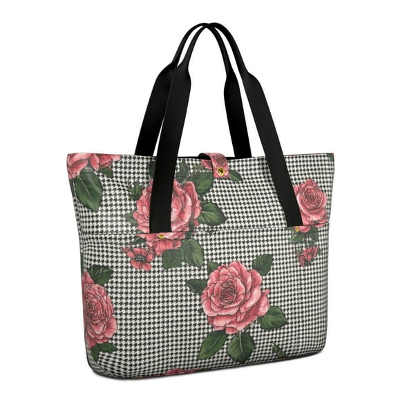 Tote Bag for Women - Pioneer Flower Shoulder Bag - Large Utility Work Duffle Bag with Zipper Handbag for Travel, Work, Sprots