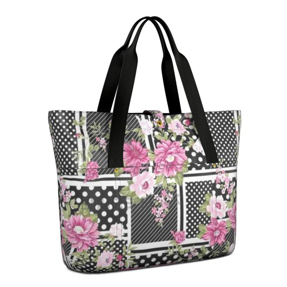 Tote Bag for Women - Pioneer Flower Shoulder Bag - Large Utility Work Duffle Bag with Zipper Handbag for Travel, Work, Sprots