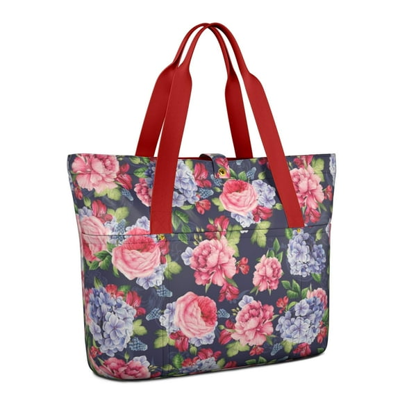 Tote Bag for Women - Pioneer Flower Shoulder Bag - Large Utility Work Duffle Bag with Zipper Handbag for Travel, Work, Sprots