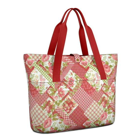 Tote Bag for Women - Pioneer Flower Shoulder Bag - Large Utility Work Duffle Bag with Zipper Handbag for Travel, Work, Sprots