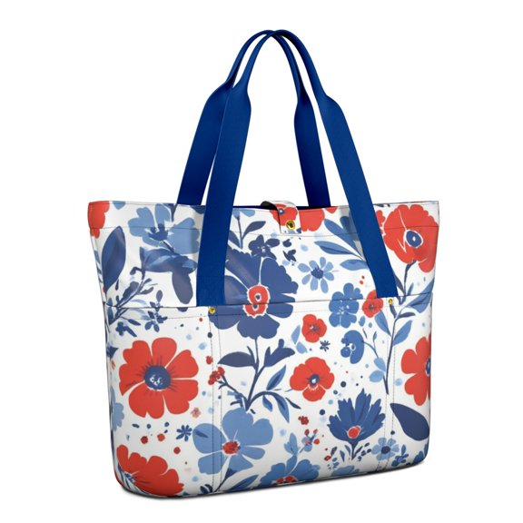 Tote Bag for Women - Pioneer Flower Shoulder Bag - Large Utility Work Duffle Bag with Zipper Handbag for Travel, Work, Sprots
