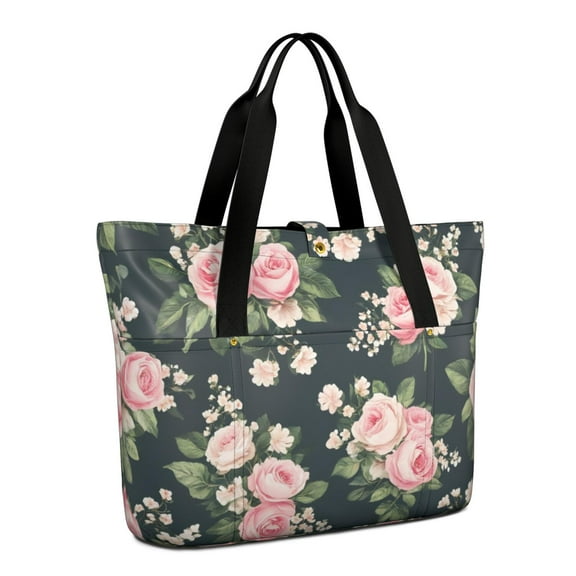 Tote Bag for Women - Pioneer Flower Shoulder Bag - Large Utility Work Duffle Bag with Zipper Handbag for Travel, Work, Sprots