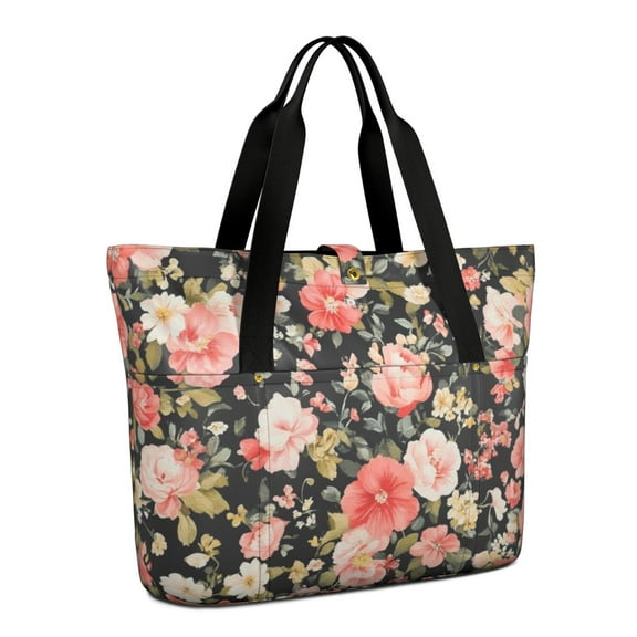 Tote Bag for Women - Pioneer Flower Shoulder Bag - Large Utility Work Duffle Bag with Zipper Handbag for Travel, Work, Sprots