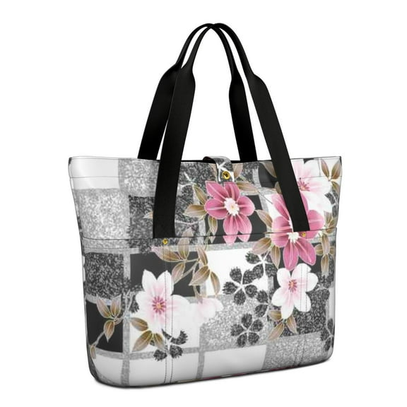 Tote Bag for Women - Pioneer Flower Shoulder Bag - Large Utility Work Duffle Bag with Zipper Handbag for Travel, Work, Sprots