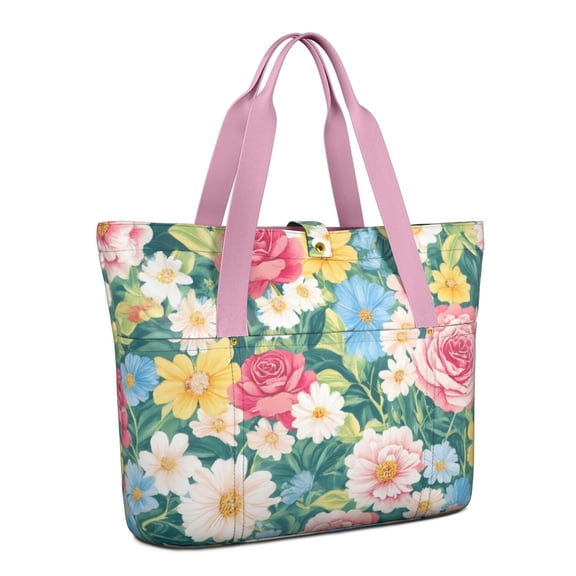 Tote Bag for Women - Pioneer Flower Shoulder Bag - Large Utility Work Duffle Bag with Zipper Handbag for Travel, Work, Sprots