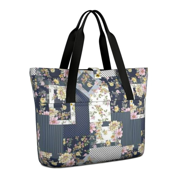 Tote Bag for Women - Pioneer Flower Shoulder Bag - Large Utility Work Duffle Bag with Zipper Handbag for Travel, Work, Sprots