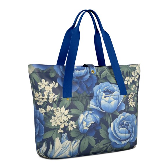 Tote Bag for Women - Pioneer Flower Shoulder Bag - Large Utility Work Duffle Bag with Zipper Handbag for Travel, Work, Sprots
