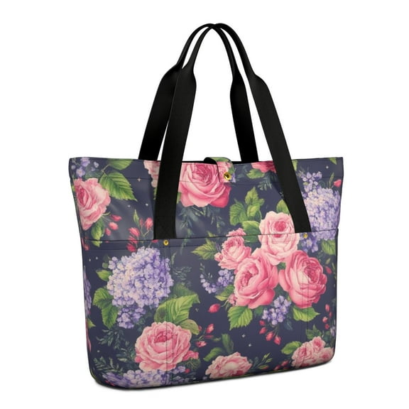 Tote Bag for Women - Pioneer Flower Shoulder Bag - Large Utility Work Duffle Bag with Zipper Handbag for Travel, Work, Sprots
