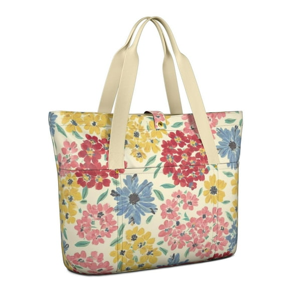 Tote Bag for Women - Pioneer Flower Shoulder Bag - Large Utility Work Duffle Bag with Zipper Handbag for Travel, Work, Sprots