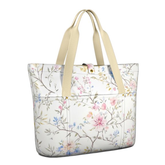 Tote Bag for Women - Pioneer Flower Shoulder Bag - Large Utility Work Duffle Bag with Zipper Handbag for Travel, Work, Sprots