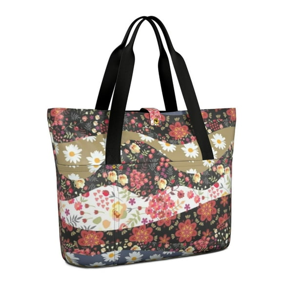 Tote Bag for Women - Pioneer Flower Shoulder Bag - Large Utility Work Duffle Bag with Zipper Handbag for Travel, Work, Sprots