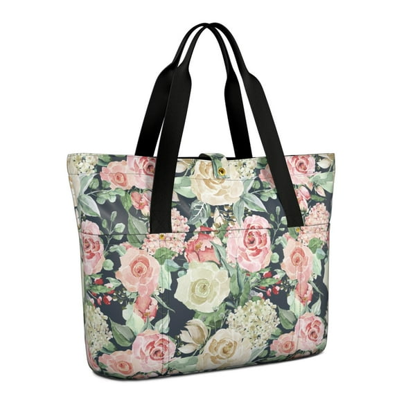 Tote Bag for Women - Pioneer Flower Shoulder Bag - Large Utility Work Duffle Bag with Zipper Handbag for Travel, Work, Sprots