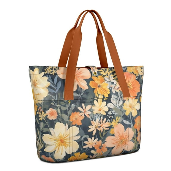Tote Bag for Women - Pioneer Flower Shoulder Bag - Large Utility Work Duffle Bag with Zipper Handbag for Travel, Work, Sprots
