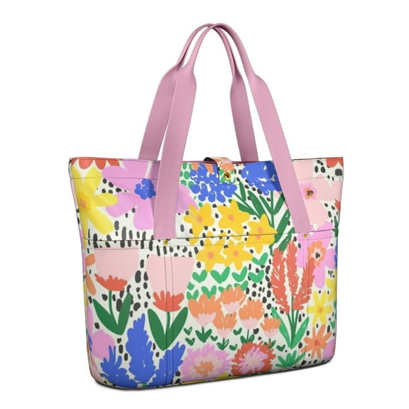 Tote Bag for Women - Pioneer Flower Shoulder Bag - Large Utility Work Duffle Bag with Zipper Handbag for Travel, Work, Sprots