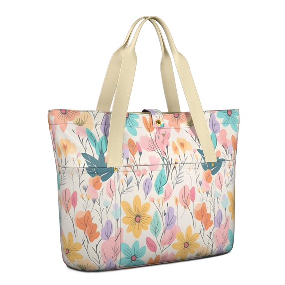 Tote Bag for Women - Pioneer Flower Shoulder Bag - Large Utility Work Duffle Bag with Zipper Handbag for Travel, Work, Sprots