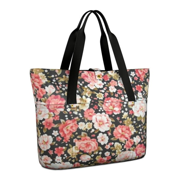 Tote Bag for Women - Pioneer Flower Shoulder Bag - Large Utility Work Duffle Bag with Zipper Handbag for Travel, Work, Sprots