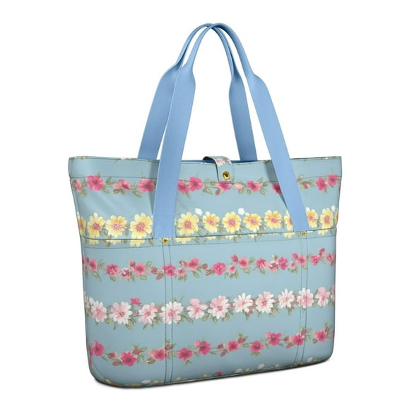 Tote Bag for Women - Pioneer Flower Shoulder Bag - Large Utility Work Duffle Bag with Zipper Handbag for Travel, Work, Sprots