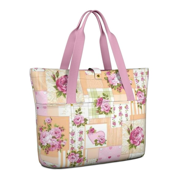 Tote Bag for Women - Pioneer Flower Shoulder Bag - Large Utility Work Duffle Bag with Zipper Handbag for Travel, Work, Sprots