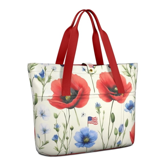 Tote Bag for Women - Pioneer Flower Shoulder Bag - Large Utility Work Duffle Bag with Zipper Handbag for Travel, Work, Sprots